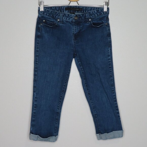Calvin Klein Women 27 4 Blue Roll Cuff Denim Jean Crop Cropped Pants Cotton - Picture 10 of 11